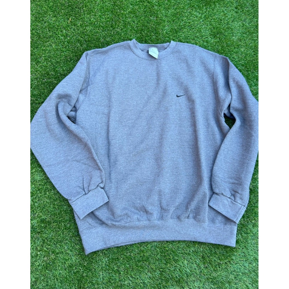 Vintage 90s Y2k Nike Crewneck Sweatshirt Light Gray Black Swoosh Men's  Large